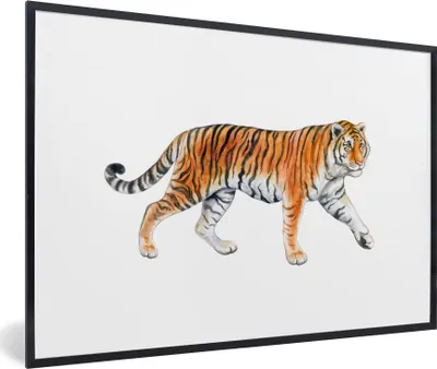 Produktbild von MuchoWow® MuchoWow® Gerahmtes Poster Tiger - Orange - Weiß 30x20 cm - Poster mit zchwarzem Bilderrahmen - Kunstdruck - Bild-Poster