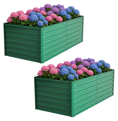 Immagine prodotto di Set da 2 aiuole rialzate in metallo Zimilo 190x90x64 cm, fioriere con fondo aperto, resistenti alle intemperie e alla ruggine, colore verde, ideali per ortaggi, erbe aromatiche, fiori e terrazze