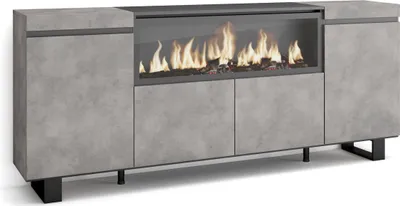 Produktbild von Sideboard, Highboard, 208x35x87cm, 4 Türen, Elektrokamin XXL, Industriedesign, Zementgrau