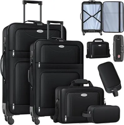 Produktbild von Famanu 4-teiliges Reisegepäckset - Trolley mit TSA-Schloss, 360° Rädern und Kosmetiktasche
