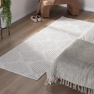 Image de Volero - Tapis de couloir – Hidde 3D Lines Blanc - 80x350cm