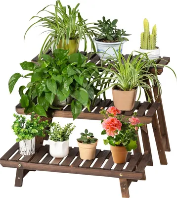 Produktbild von GOPLUS Pflanzentreppe mit 3 separaten Ablagen, mehrstöckige Blumentreppe aus Holz, trennbarer Blumenständer für Garten & Balkon & Outdoor & Indoor