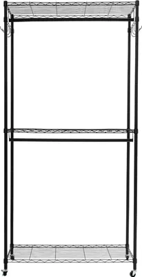 Produktbild von Kleiderständer - Kleiderwagen mit Doppelstange - 90×43,5×180 cm - Metall - 4 Lenkrollen - Schwarz
