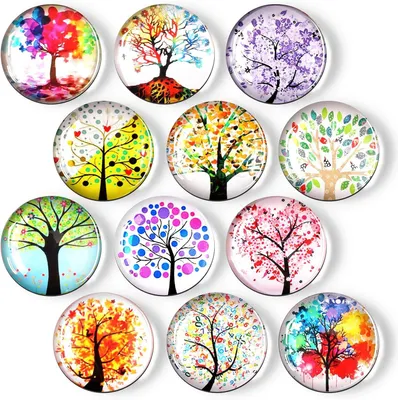 Image de Aimants pour réfrigérateur - Coffret de 12 - Aimants décoratifs - Arbre de vie - Pour tableaux blancs et bureaux