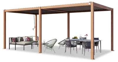 Produktbild von PRIMEYARD Pergola 3x6 m Aluminium-Pfosten in Holzoptik mit Lamellendach aus Stahl Terrassenüberdachung