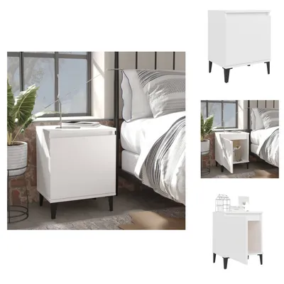 Image de vidaXL Table de nuit avec pieds en métal blanc 40x30x50 cm - Tables de nuit
