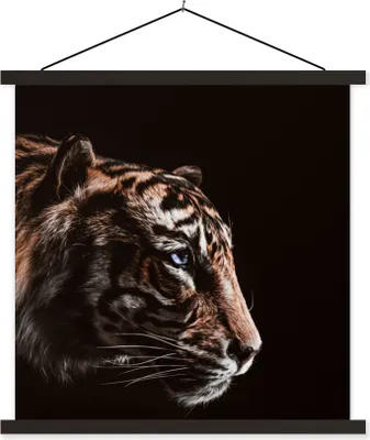 Produktbild von MuchoWow® Textilposter Tiger - Tiere - Schwarz 60x60 cm mit schwarzem Rahmen - Posteraufhänger