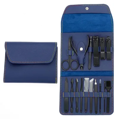 Produktbild von COOL-i® Maniküre Pediküre Set – 16-teiliges Edelstahl Nagelpflegeset mit Etui, für Männer & Frauen, Reise & Zuhause, Blau