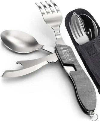Produktbild von Famanu Campingbesteck 4-in-1 - Klappbar, vielseitig einsetzbar