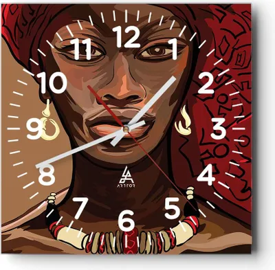 Produktbild von Wanduhr - Quadrat - Glasuhr - eine frau afrika - 40x40cm - Schleichendes Uhrwerk - Lautlos - zum Aufhängen bereit - Dekoration Modern - Wanddekoration aus Glas - C4AC40x40-4120