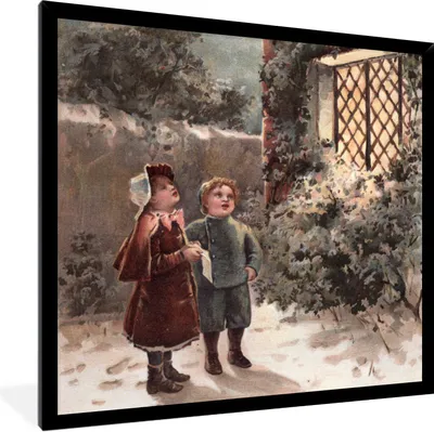Produktbild von MuchoWow® Gerahmtes Poster Porträt Weihnachten - Winter - Vintage 40x40 cm - Poster mit Schwarzem Bilderrahmen Wandposter Rahmen Foto Bilder - Mit Rahmen - Wanddekoration Schlafzimmer
