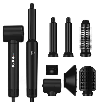 Produktbild von UKLISS 7-in-1-Haarstyler, 1400 W, 110.000 U/min, mit Diffusor, Rundbürste, Luftlockenstab, Glättbürste, Schwarz