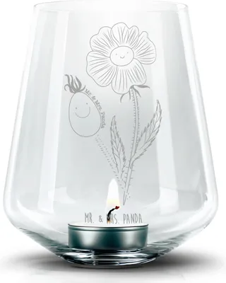 Produktbild von Mr. & Mrs. Panda Kerzenhalter Blume Hagebutte - Transparent - Geschenk, Schlechte Gedanken, Glas Windlicht, Garten, Teelichthalter, Laterne, Lebensfreude