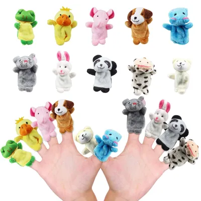 Imagen del producto de Muñecos de mano y de dedo con forma de animales, 10 unidades, figuras de peluche de colores, para niños