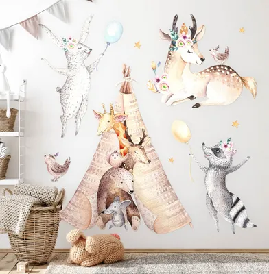 Produktbild von Waldtiere – Wandgestaltung – Wandbilder Kinder – Motivtapeten Set – Wanddekor Kinderzimmer – Selbstklebende Wandsticker – 80x130 cm
