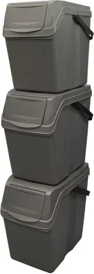 Immagine prodotto di Set di 3 contenitori per la raccolta differenziata 3x25L grigio Contenitore per la raccolta differenziata con coperchio Impilabile 3 pezzi