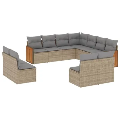 Produktbild von vidaXL 11-tlg. Garten-Sofagarnitur mit Kissen Beige Poly Rattan
