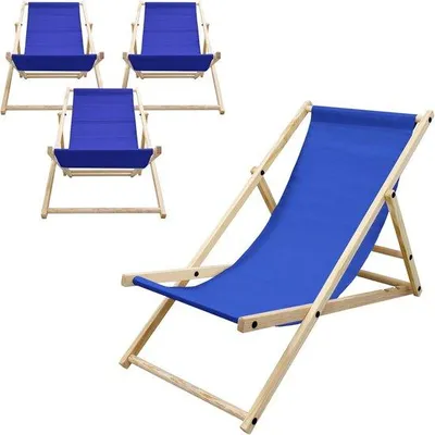 Produktbild von Famanu Liegestuhl Set 4 Stück aus Holz mit verstellbarer Rückenlehne - Garten und Strand