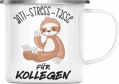 Produktbild von Trendation - Anti Stress Emaille Tasse für Kollegen Lustige Geschenkidee Kollegin Emaille Emaille Tasse Abschied Arbeit Büro (Silber)