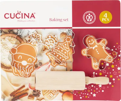 Image de Set de pâtisserie pour enfants MIRLI, rouleau à pâtisserie en bois et 3 moules