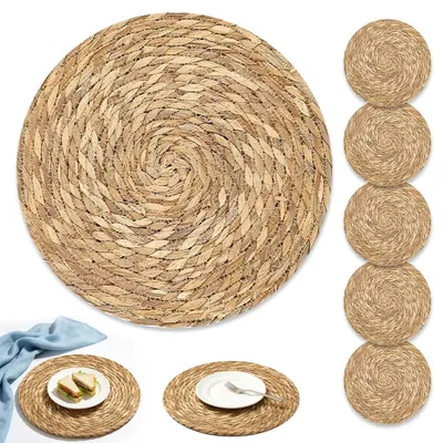 6 runde Platzsets 30 cm, Naturfaser, dunkelbraun