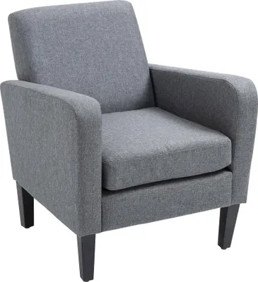 Image de Homcom HOMCOM Fauteuil relax simple siège simple chaise rembourrée pieds en bois tissu lin gris clair 839-001