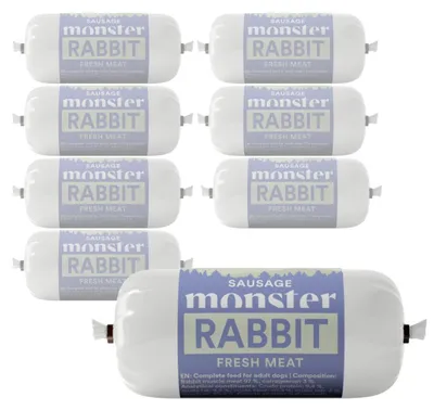 Produktbild von Monster Dog Sausage Rabbit 8x80g Vollwertiges Nassfutter für Hunde Kaninchenwurst