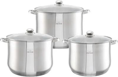 Produktbild von Zilner 6-teiliges Set aus Edelstahl, drei Töpfe, alle Herdarten, Induktion, ideal als Geschenk, modernes Design, Funktionalität Zl-7352 16L/20L/23L