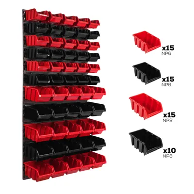 Produktbild von Lagersystem Wandregal 578 x 1170 mm | 55 stck. Box | Stapelboxen Schüttenregal Sichtlagerkästen | Extra Starke Wandplatten | Regal Erweiterbar | Werkstattregal Lagerregal Werkstattwandregal Steckregal