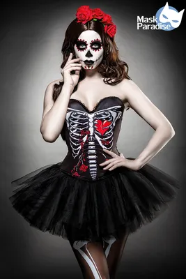 Produktbild von Skeleton Skull Senorita Kostüm für Halloween oder Karneval in Größe M = 38