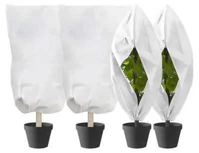 Image de Protection hivernale pour plantes, lot de 4, dimensions 120 x 80 cm, avec fermeture éclair et cordon de serrage