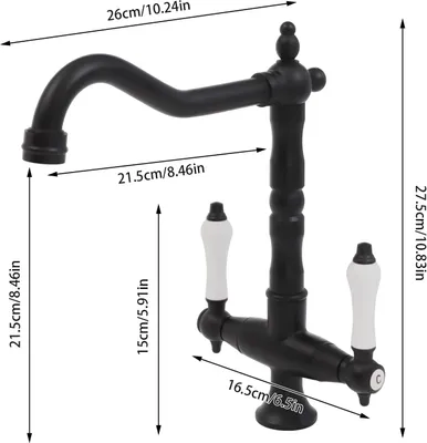 Produktbild von Retro Wasserhahn Küchenarmatur Doppelhebel Waschtischbatterie  360° Drehbarer  Spültischarmatur Mischbatterie Küchenspüle  Hoher Auslauf mit Keramikgriff Schwarz