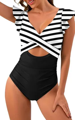 Produktbild von VILOREE Damen Bademode Einteiler Badeanzug Monokini Geraffte Bauchweg Schlankhei