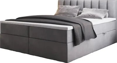 Produktbild von TRADA Boxspringbett Palermo 200x200 Matratze 9-Zonen Pocket Express mit Bettkasten Grau Velvet Topper