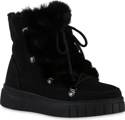 Produktbild von VAN HILL Damen Warm Gefüttert Winter Boots Stiefel Kunstfell Plateau Schuhe 841331, Farbe: Schwarz, Größe: 37