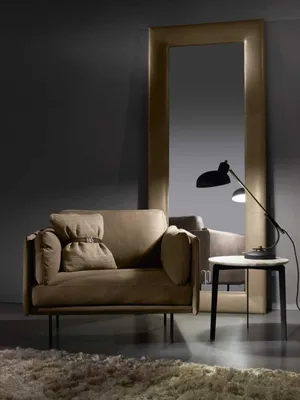 Immagine prodotto di Poltrona di design Grigio Rivestimento in pelle Soggiorno moderno Lusso Legno Mobili Relax Nuovo