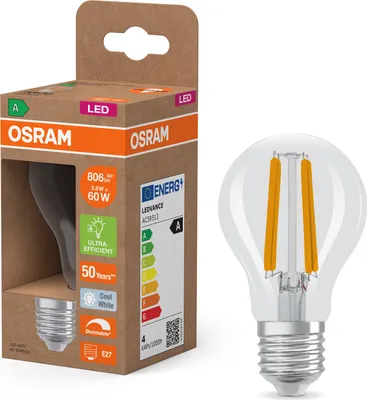 Zdjęcie produktu dla Żarówka LED A60 E27 3.8W = 60W 806lm 4000K Neutralna 320° Ściemnialna CLASSIC Osram