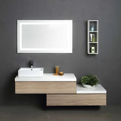 Immagine prodotto di Mobile bagno sospeso 180cm rovere con top bianco | Valentina
