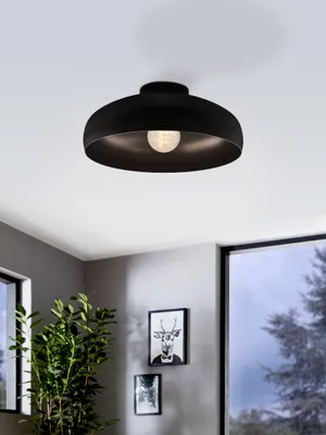 Zdjęcie produktu dla Lampa sufitowa EGLO Mogano, lampa sufitowa w stylu industrialnym, metalowa, lampa do salonu w kolorze czarnym, lampa do sypialni, lampa sufitowa do przedpokoju z oprawką E27