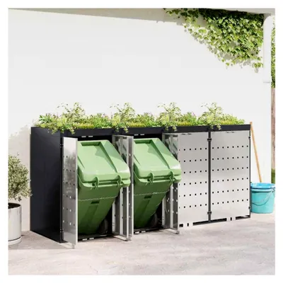 Produktbild von Müllbehälter für 4 Tonnen 272 x 77,5 x 121,5 cm Stahl, wetterfester Gartenschrank für Reihenhäuser, Mehrfamilienhäuser und Gewerbeflächen