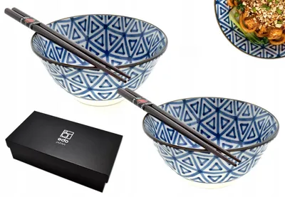 Produktbild von Red Samurai Sankakkei Blue 2er Schalen-Set mit Stäbchen, 400ml
