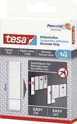 Produktbild von tesa Klebestreifen, 6 Stück, für Tapeten und Putz, bis zu 1kg pro Streifen, weiß