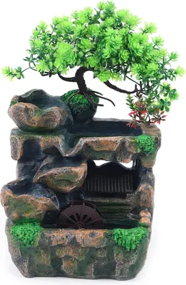 Produktbild von Zimmerbrunnen - Tischbrunnen Wasserfall - Farbwechsel-LED - Zen-Meditation - Harz - Landschaftsdesign - Grün