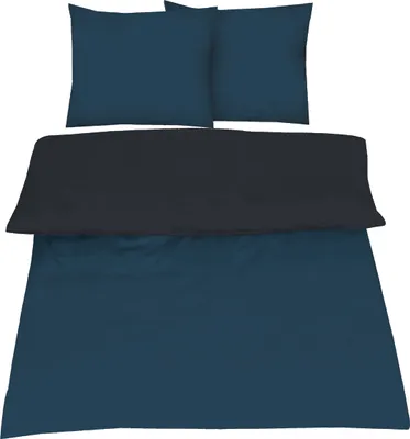 Produktbild von Bettwäsche Microfaser Bettbezug Uni Wende mit Reißverschluss Dunkelblau/Schwarz, 3 teilig 1x 200x220 + 2x 80x80 cm