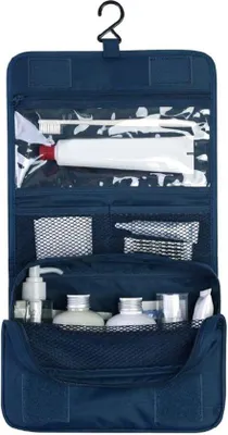 Produktbild von Unyqoos® Hängende Kulturtasche, faltbar mit Plastik‑Haken – wasserabweisende Kosmetiktasche aus Oxford‑Stoff, 25 x 14 x 18 cm, Schwarz, 200 g