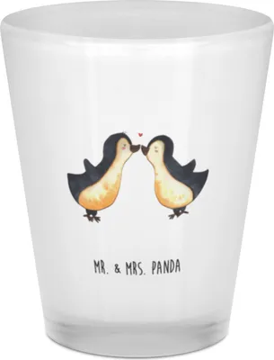 Produktbild von Mr. & Mrs. Panda Pinnchen Pinguin Liebe - Transparent - Geschenk, Geschenkidee, Hocheitstag, Gläschen, Vertraut, Paar, Schnapsglas, Shot Glas, Liebesspruch, Likörglas