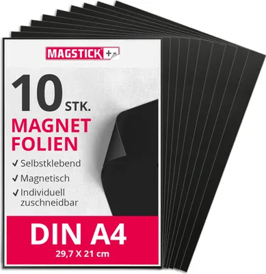 Produktbild von Magstick Magnetfolie 10 Stück I DIN A4 I Magnetklebefolie I flexibel selbstklebend zuschneidbar magnetisch beklebbar I zum Basteln ordnen I Stanzen Aufbewahrung Magnetbogen Fotomagnet I mag285
