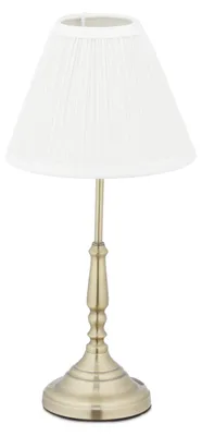 Zdjęcie produktu dla Lampa stołowa Relaxdays, abażur materiałowy, styl vintage, E14, do salonu i sypialni, lampa nocna, metalowa, wymiary 43 x 21 cm, biało-złota