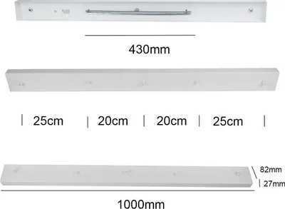 Zdjęcie produktu dla Podwieszana płyta sufitowa na lampę, rozetę lub listwę uniwersalną, biały metal, 100 cm na 2 lub 3 lampy