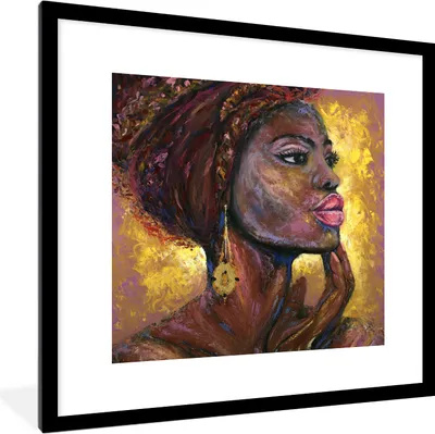 Produktbild von MuchoWow® Gerahmtes Poster Gemälde - Ölgemälde - Gold - Frau 40x40 cm - Poster mit Schwarzem Bilderrahmen Wandposter Rahmen Foto Bilder - Poster - Plakat im Rahmen